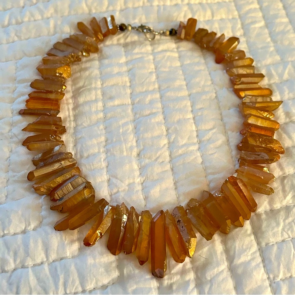 Champagne Crystal Points Necklace 17 Inches